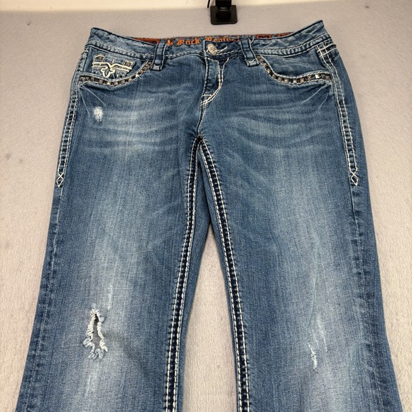 Rock Revival Jeans Womens 30 Blue Bootcut Embroidered Embellished Distressed - Picture 3 of 15
